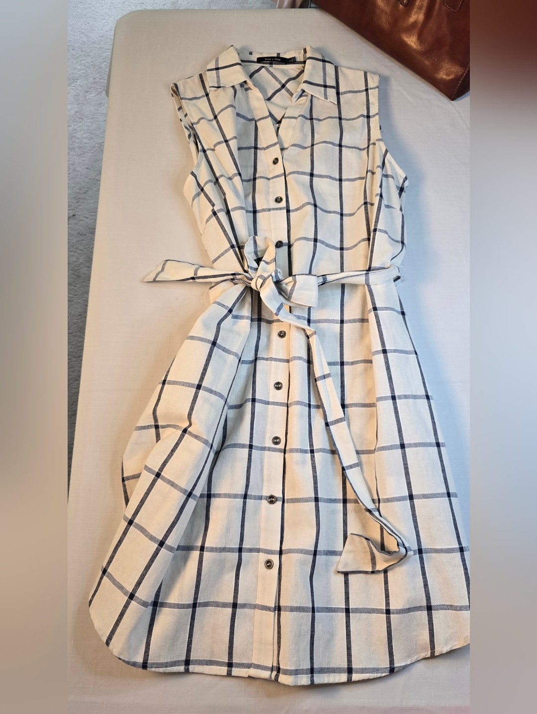 Doe & Rae Windowpane Sleeveless Linen Shirt Dress Softgirl Backyard Bbq